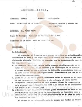 Sociología de la ciencia. Propuesta teórica y exámen del caso argentino - Informe final