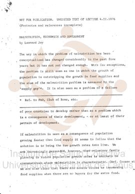Malnutrition Economics and goverment