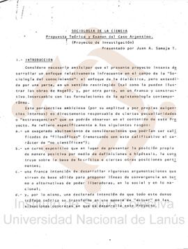 Sociología de la ciencia. Propuesta teórica y examen del caso argentino (Proyecto de investigación)