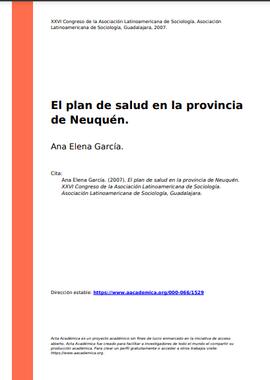 El plan de salud en la provincia de Neuquén
