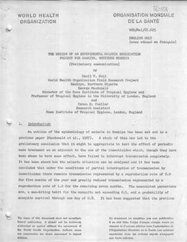 The design of an experimental malaria eradication project for kankiya, Northern Nigeria