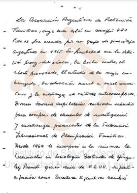 Manuscrito: Sobre la Asociación Argentina de Protección Familiar