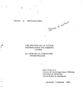 Los motivos de la acción antimalarica en América Latina: El caso de la Fundación Rockefeller