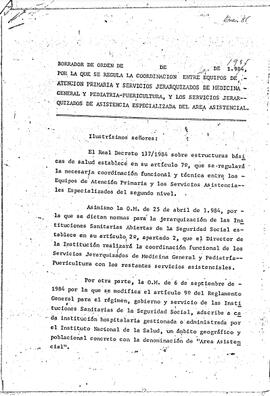 Borrador de orden del Ministerio de Salud de España de 1985